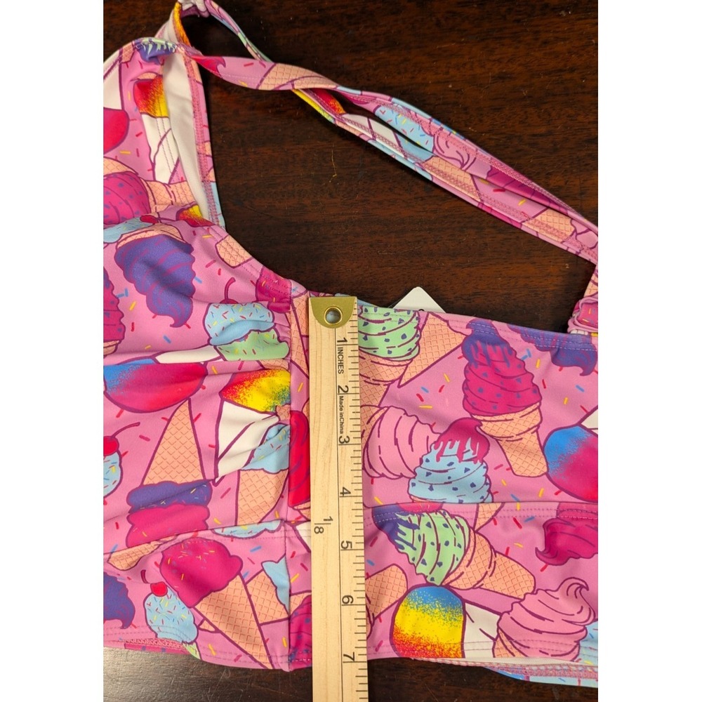 Torrid Women's Wireless High Neck Lattice Bikini Top Pink Ice Cream Cone Size 6 - Picture 8 of 11